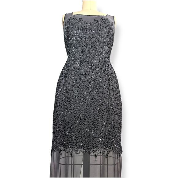 BASIX II pure silk gray beaded cocktail party dress with matching shawl SIZE 12 - Picture 9 of 16